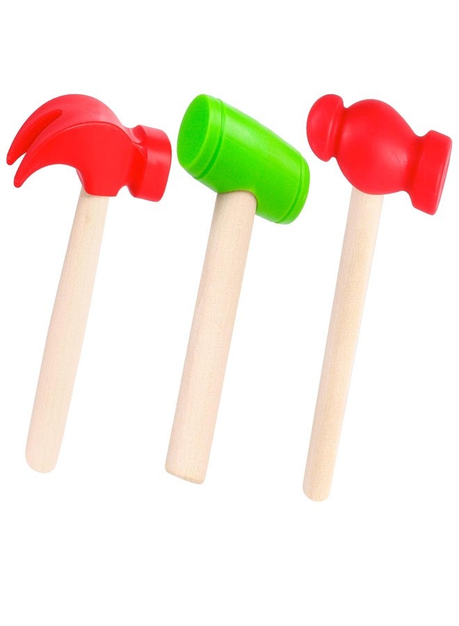 VICROIC 3 PCS Toy Hammers, Wooden Hammer Toys Mallets, Simulation Fake Plastic Maintenance Tools for Birthday Party Supplies - Image 1